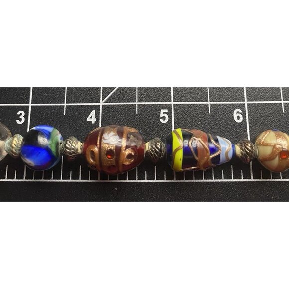 Handmade Lamp Work Glass Bead Bracelet Fits 7" Multicolor Silver Tone Button - Picture 6 of 8